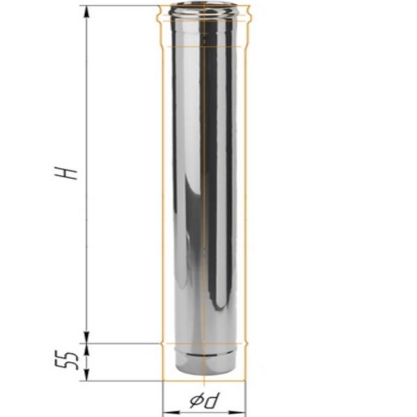 Дымоход L=1,0 м  Ф80 (н/ж сталь 0,5 мм)