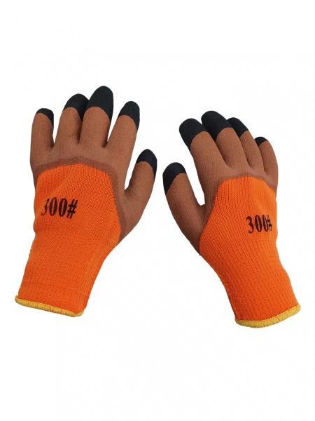Перчатки акриловые утепленные (ноготки), оранжево-черные, ТОРА