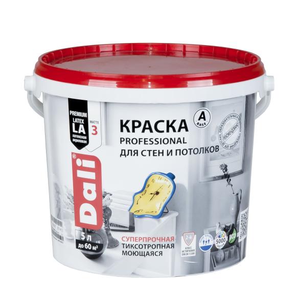 Краска акриловая PROFESSIONAL 3 для стен и потолков супербелая (матовая) 5л DALI