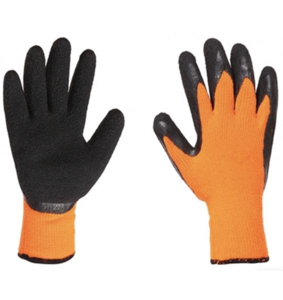 Перчатки акриловые утепленные, оранжево-черные, ТОРА