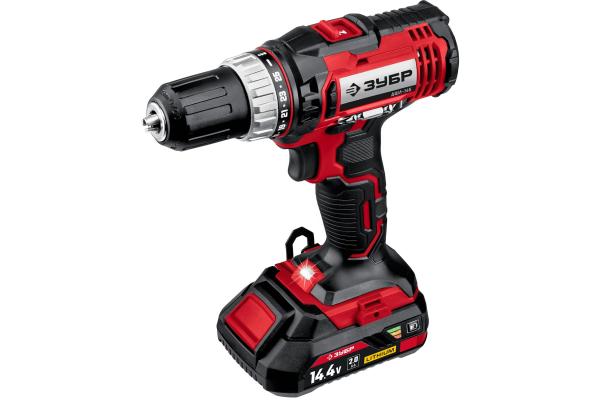Дрель-шуруповерт ЗУБР ДШЛ-145-22, 14,4 В, Li-Ion, 0-400/0-1400 об/мин, 2 АКБ, ЗУ, кейс