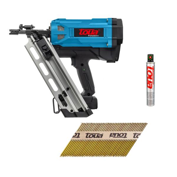 Набор №6: Пистолет монтажный газовый GFN3490CH-C + гвозди по дереву RiEG 3,05x90 мм 6000 шт + баллон газовый Toua Standart 6 шт