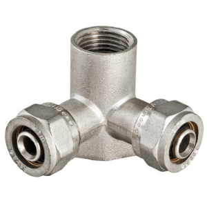 Водорозетка 20х1/2" с двумя выходами для мпт обжим. Valtec VTm334