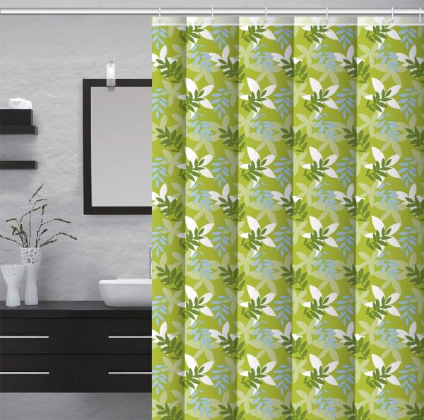 Штора для ванной комнаты Zalel YE 4239А 180x180 см Peva, зеленая, листья