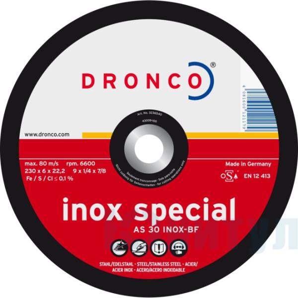 Шлифовальный диск по металлу Special Inox AS30 115х6х22.23 DRONCO&3116540