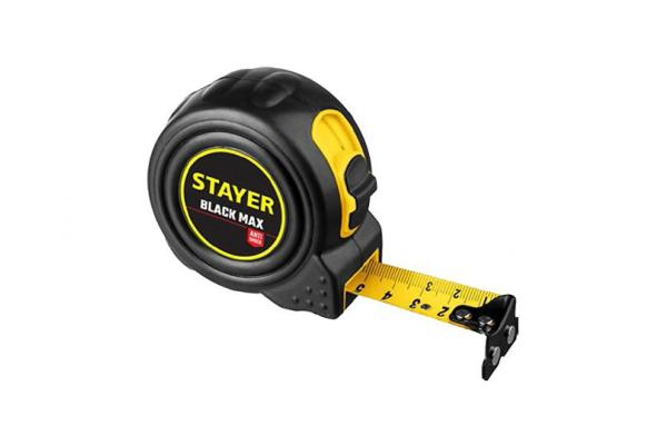 Рулетка 3 м х 16 мм, BlackMax,обрезиненный ударостойкий корпус, два фиксатора, STAYER