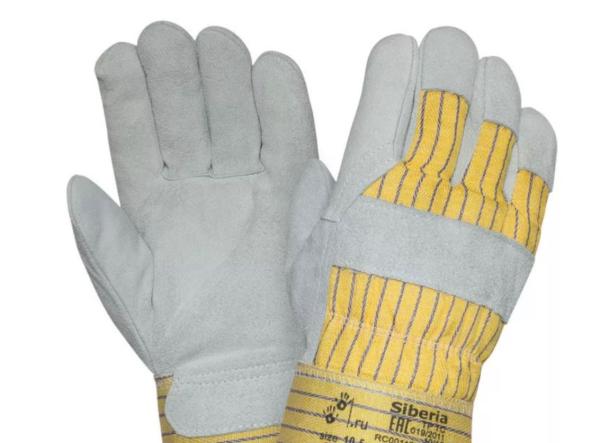 Перчатки спилковые КРС утепленные твердый манжет, серо-желтые, 2Hands