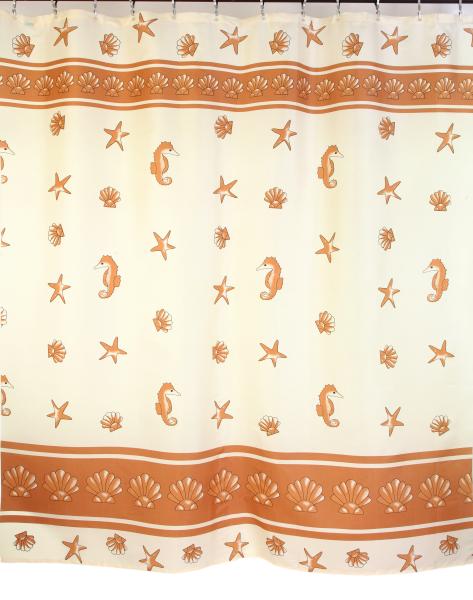 Штора для ванной комнаты Zalel 026 180x200 см полиэстер, бежевая, морской конек