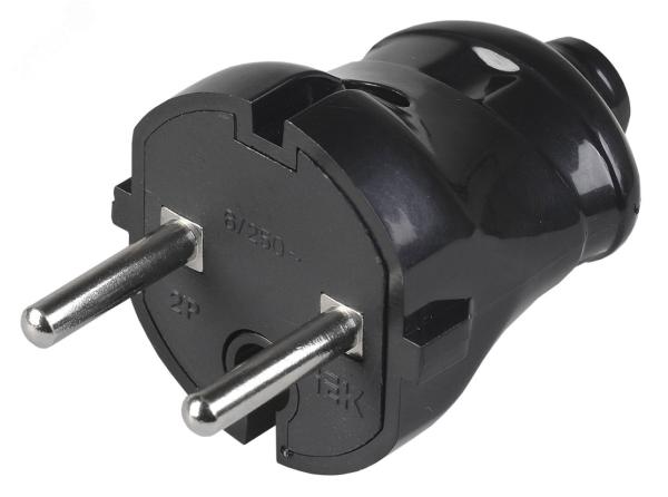 Вилка 2Р прямая 6А черная ИЭК (303197)