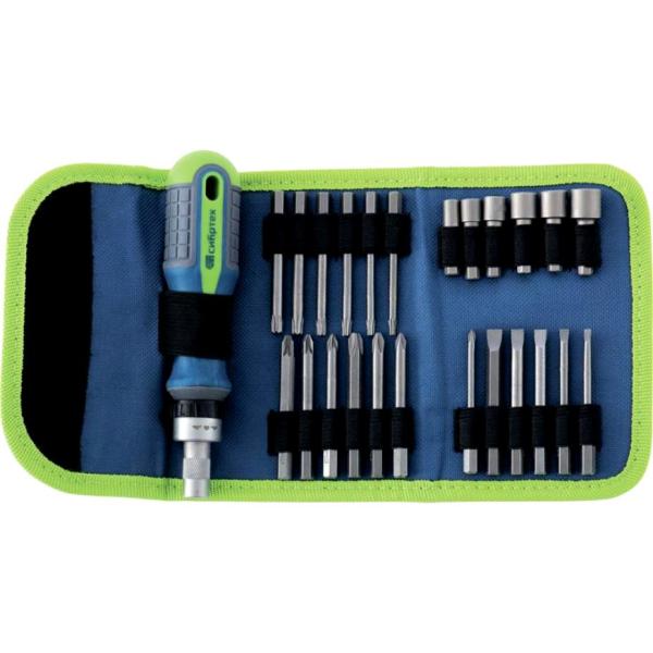 Отвертка реверсивная с набором бит и торцев. головок, 26 предмета,CrV, чехол (13376) (Сибртех)