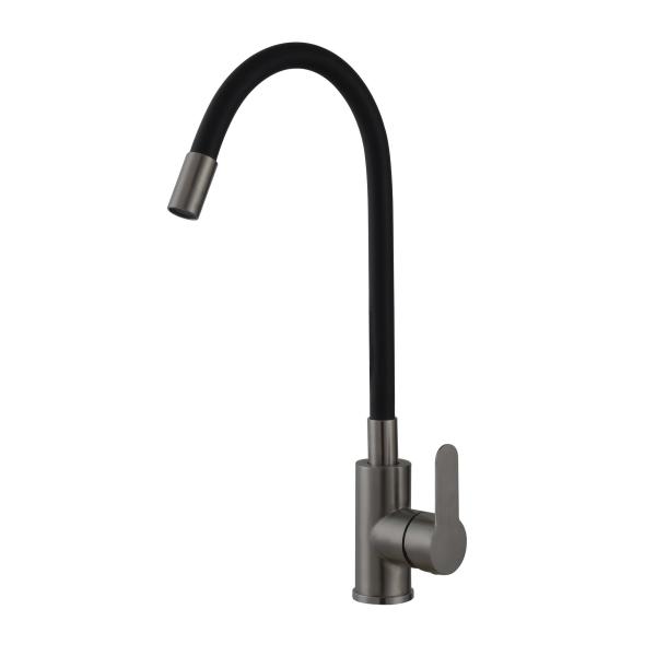Смеситель для кухни Avrora Kitchen гибкий излив AV9002GM, оружейная сталь