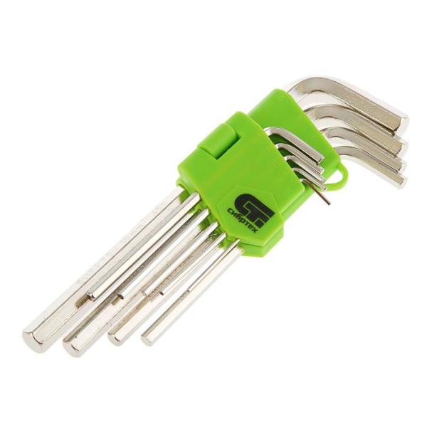 Набор ключей имбусовых HEX,1,5-10мм,закален, 9шт удлинен., никель (12318) (Сибртех)