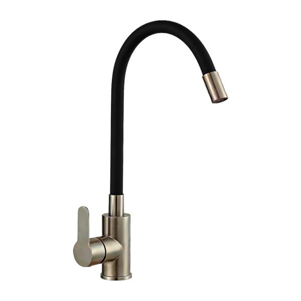 Смеситель для кухни Avrora Kitchen гибкий излив AV9002SB, нержавеющая сталь, черный излив