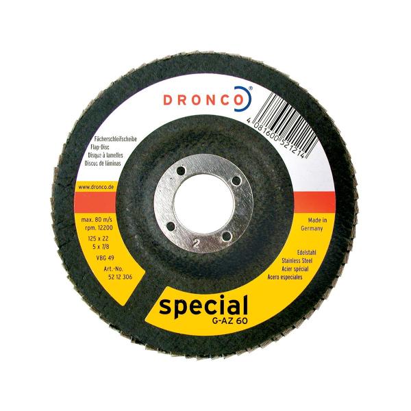 Круг лепестковый торцевой 125х22,23 мм, K60, КЛТ 1 (плоский), Dronco