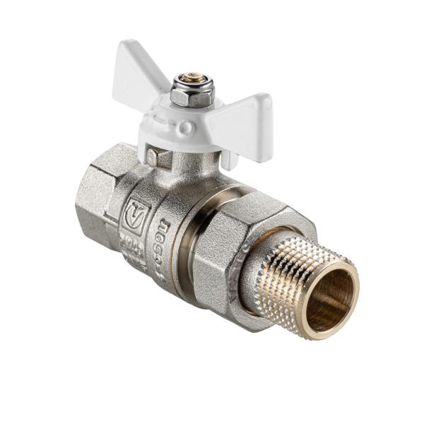 Кран шаровой для воды с полусгоном 1/2" вн.-нар. белая ручка-бабочка Valtec латунь никелированная