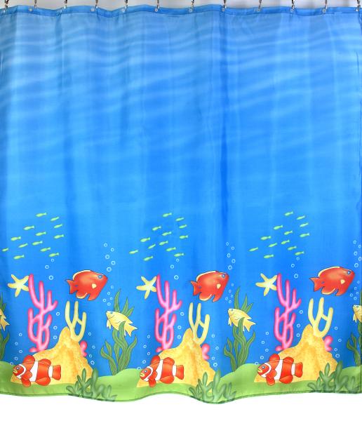 Штора для ванной комнаты Zalel А0029 180x200 см полиэстер, синяя, рыбки