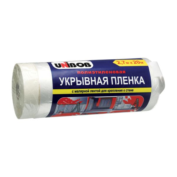 Пленка укрывная с малярной лентой 2,7х20 м, 10 мкм, прозрачная, Unibob