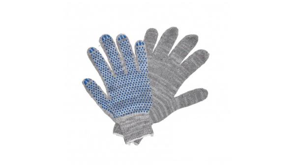 Перчатки ХБ с ПВХ 5 нит. 10 класс, точка, серые, Золотая перчатка