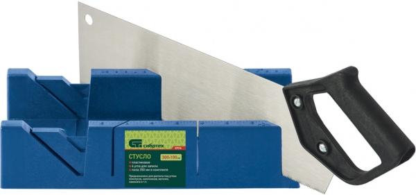 Стусло пластиковое+ пила 350мм, 4 угла запила, синее (22536) (Сибртех)