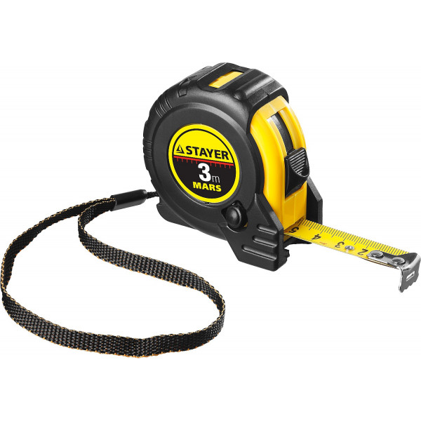Рулетка STAYER MARS 3мх16мм, обрезиненный корпус, 2 фиксатора, утолщенное полотно, Professional (34131-03_z01)