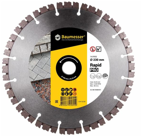 Диск алмазный по бетону 230х2,4х22,23 мм Rapid Pro сегментный, Baumesser