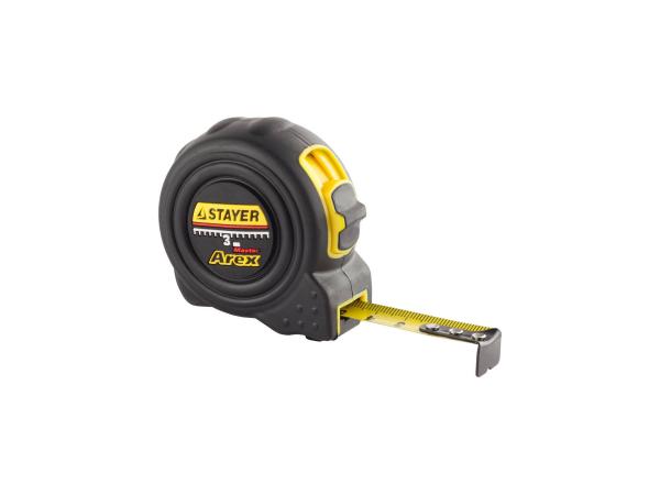 Рулетка STAYER AREX 3мх16мм, обрезиненный корпус, утолщенное полотно, клавиша "быстрый стоп", (3410-03_z01)