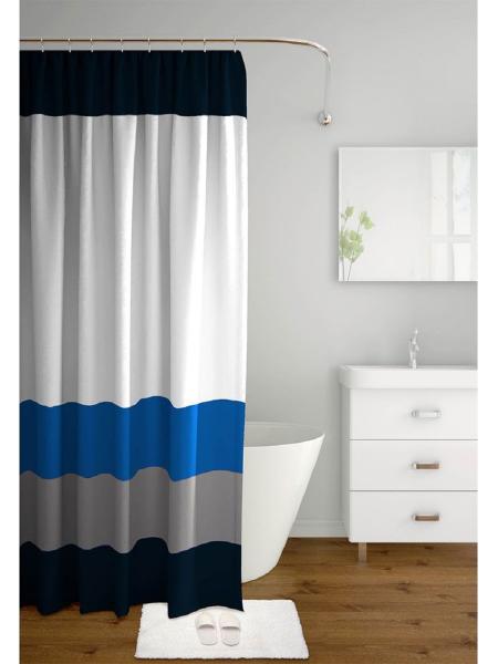 Штора для ванной комнаты Zalel 30253 180x200 см полиэстер, белая, полосы