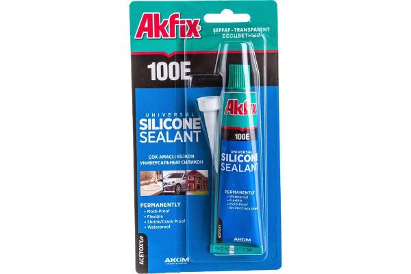 Герметик силиконовый универсальный 100E, водостойкий, прозрачный, 50мл, Akfix