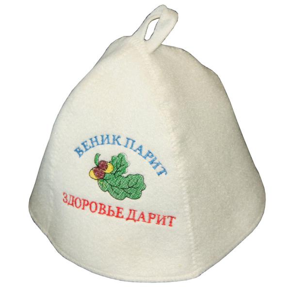 Шапка для бани белая "Веник парит - здоровье дарит"