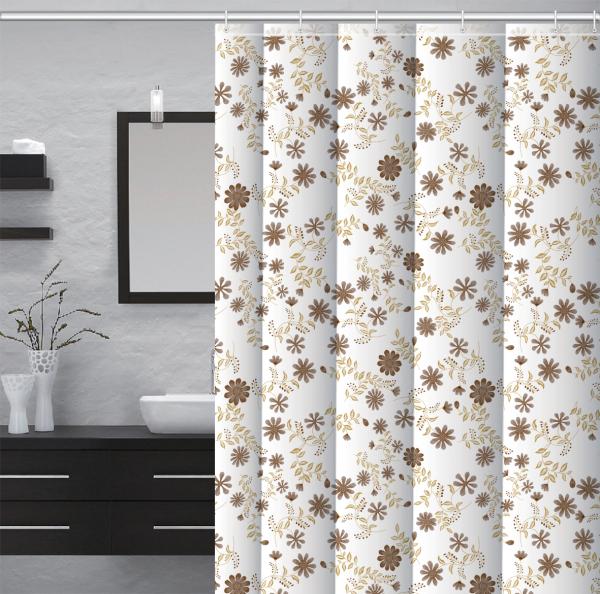 Штора для ванной комнаты Zalel YE 4216K 180x180 см Peva, коричневая, цветы