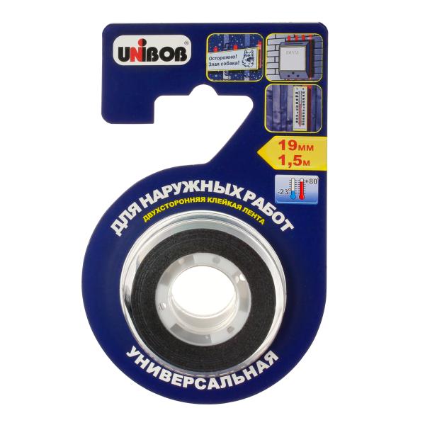 Двухсторонняя клейкая лента на вспененной основе морозостойкая Unibob, 19 мм x 1,5 м