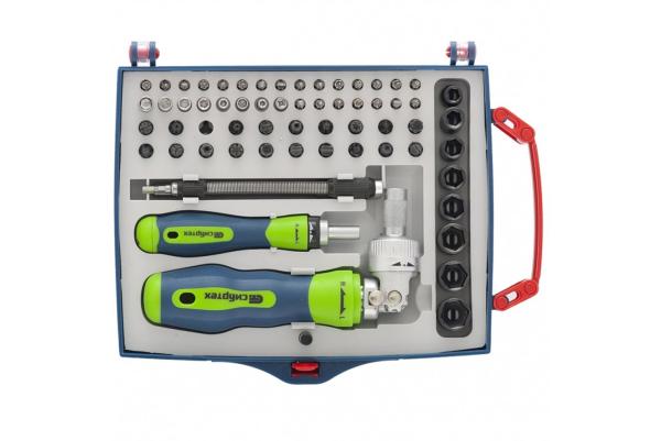 Отвертка реверсивная с набором бит и торцев. головок,61 предм,CrV,  (13363) (Сибртех)