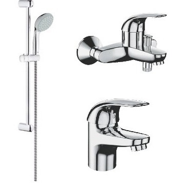 Комплект для ванной 3 в 1 GROHE 124428 Euroeco: 2 смесителя Euroeco+душевой гарнитур New Tempesta