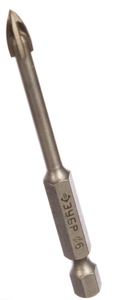 Сверло по стеклу и кафелю 6 мм копьевидное, шестигранный хвостовик, Зубр