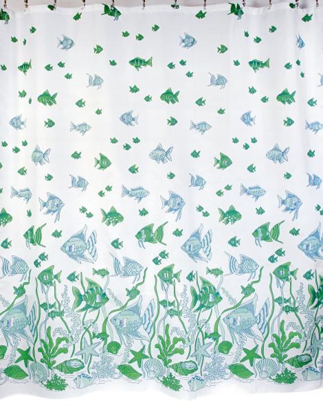 Штора для ванной комнаты Zalel YQL 1382 180x200 см полиэстер, зеленая, рыбки
