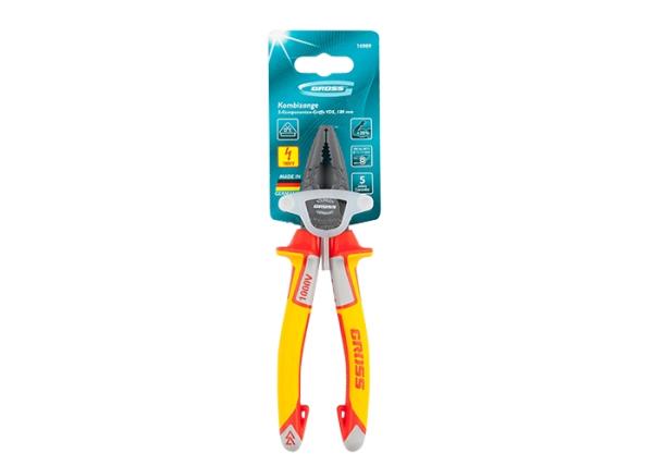 Плоскогубцы комбинированные диэл. 180мм,трехкомпонентная рукоятка до 1000В (16989) (GROSS)