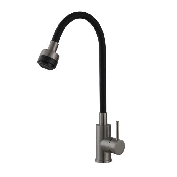 Смеситель для кухни Avrora Kitchen гибкий излив, AV9001GM, оружейная сталь