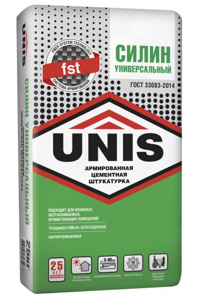 Штукатурка цементная универсальная армированная СИЛИН 25кг, UNIS