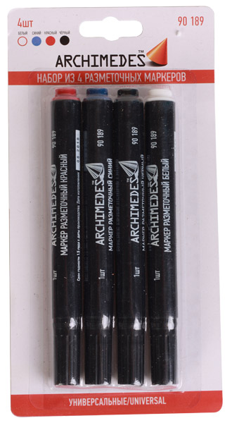 Набор разметочных маркеров, ARHIMEDES, 4шт (кр, син, бел, черн.), 90189