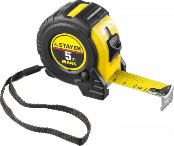 Рулетка STAYER MARS 5мх19мм, обрезиненный корпус, 2 фиксатора, утолщенное полотно, Professional (34131-05_z01)