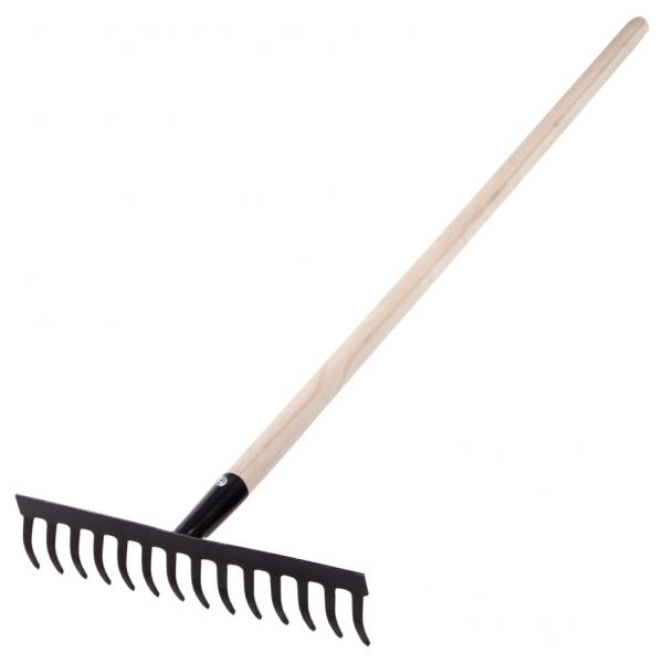 Грабли стальные 14 прямых зубьев, 360*1300мм, деревянный черенок СИБРТЕХ