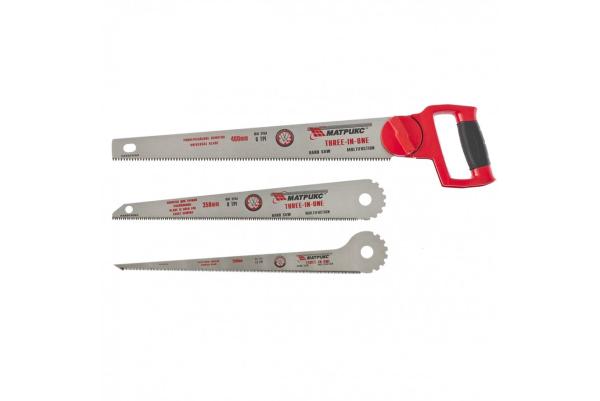 Ножовка по дереву , 3 рабочих полотна, "три в одном", метал.обрез. рукоятка (23575) (MATRIX)