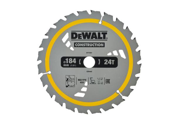 Диск пильный по дереву CONSTRUCTION 184x20 мм, 24 зуба, DeWalt