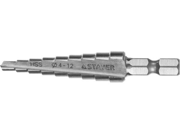 Сверло по металлу ступенчатое 4-12 мм HSS, цилиндрический хвостовик, Stayer