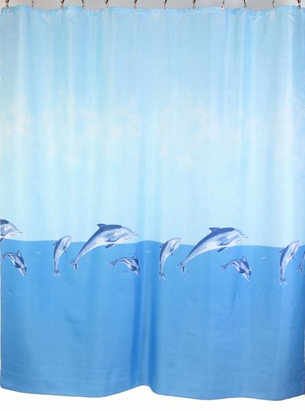 Штора для ванной комнаты Zalel 01344/YQL 1023 180x200 см полиэстер, синяя, дельфины