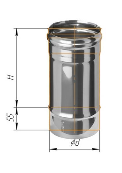 Дымоход L=0,25 м  Ф125 (н/ж сталь 0,5 мм)