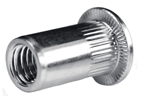 Заклепка резьбовая М10, цилиндрический бортик, с насечками, оцинкованная