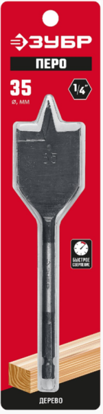 Сверло по дереву перовое 35x152 мм, шестигранный хвостовик, Зубр
