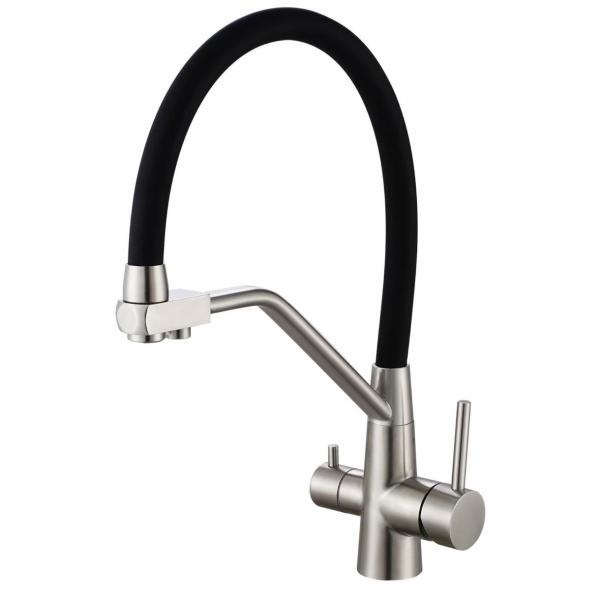 Смеситель для кухни Avrora Kitchen под фильтр, гибкий излив AV9006SB, нержавеющая сталь, черный излив