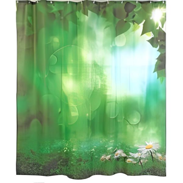 Штора для ванной комнаты Zalel YX-2404 180x200 см фотопринт, зеленая, весна